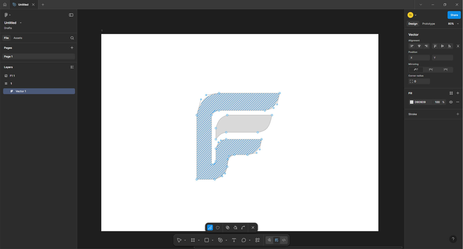 Close-up of a logo design in Figma, highlighting vector editing tools and precision in logo creation