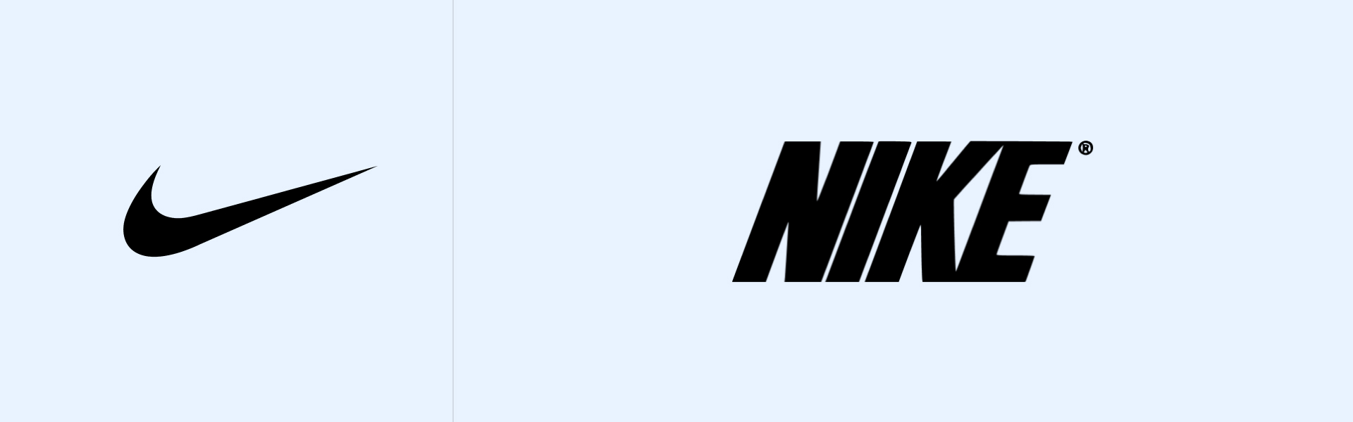 Nike logo on a light blue background, showcasing a bold and minimalist design